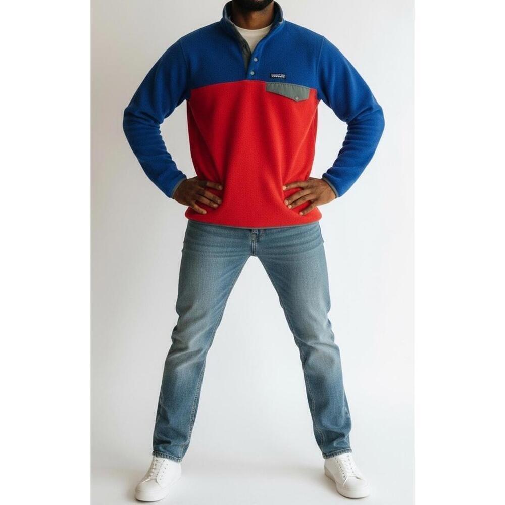 $139 Patagonia Lightweight Synchilla Snap Fleece Pullover Red Blue Men's Small